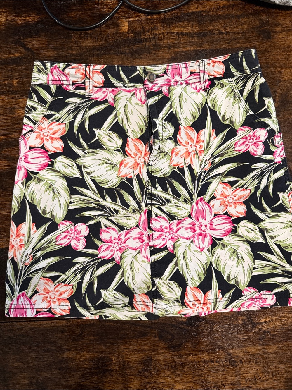 croft & barrow Black Floral A-Line Skort with Pink & Green